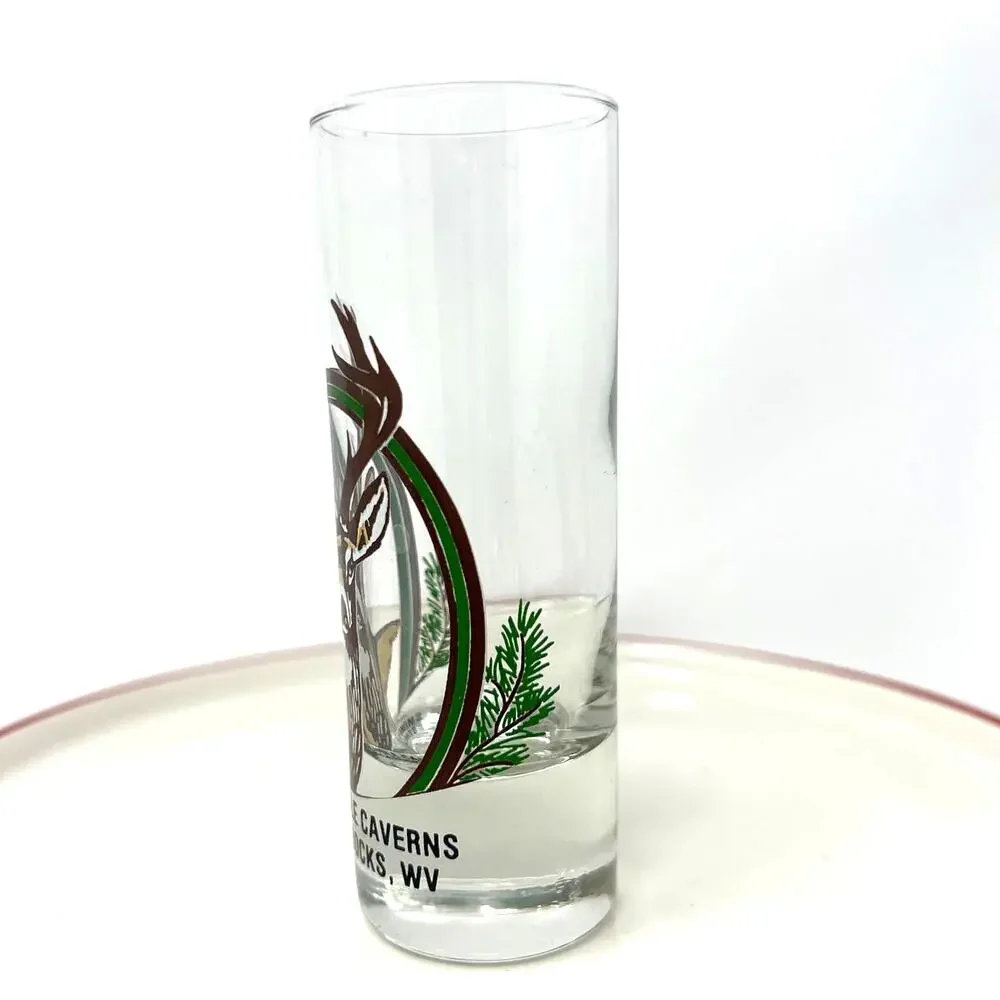 Smoke Hole Caverns Seneca Rock WV Souvenir Shot Glass White‎ Tail Deer Antlers